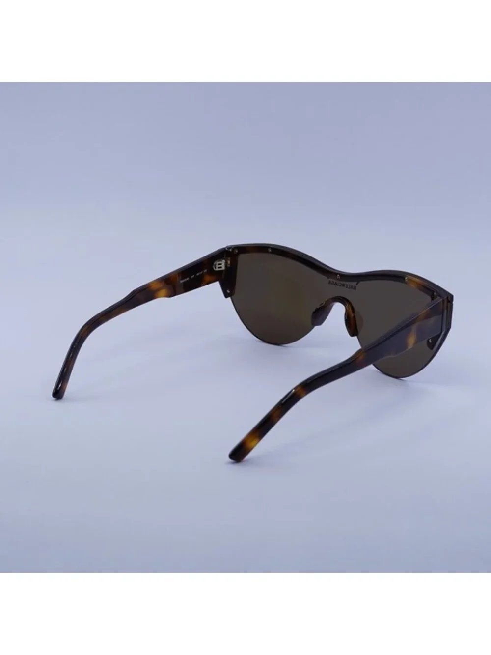 Balenciaga BB0004S 007 Sunglasses Shiny Medium Havana Shield Frame